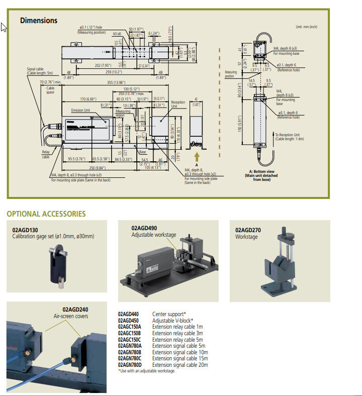 Mitutoyo 544-536 Mitutoyo Laser Micrometer LSM-503S Measuring Range : 0.3-30mm/0.012-1.18", Requires 544-072E LSM6200