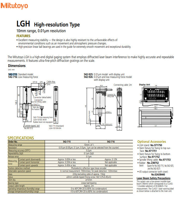 Laser Hologauge LGH-1010-B-EH 542-716D  Low Measuring Force