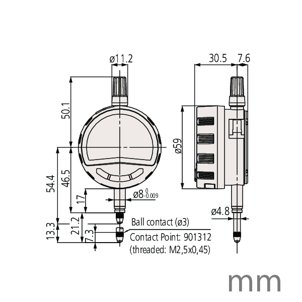 Digital Indicator ID-C Inch/Metric, 0,5", 0,00002", Flat Back Plate 543-702B , 3/8" stem