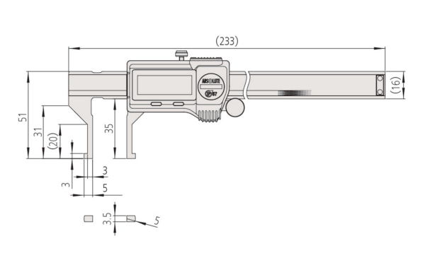 Mitutoyo Digital ABS Inside Caliper Inch/Metric, 10-160mm/0,4-6", IP67, Thumb Roller 573-745-20