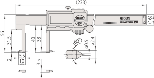 Digital Inside Point Jaw Caliper Inch/Metric, 20-170mm/0,8-6.8", Thumb Roller 407-23-212