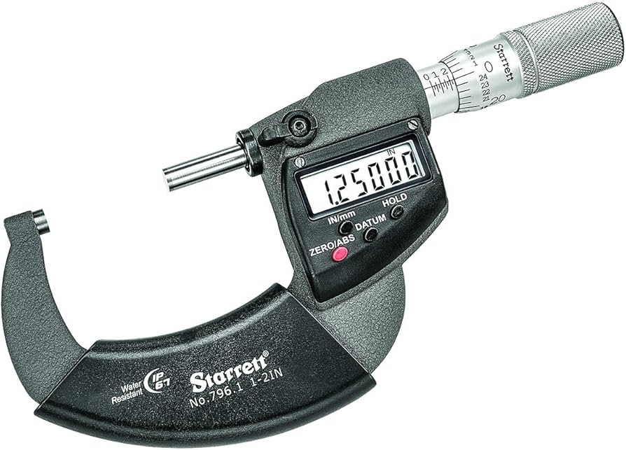 Starett Electronic Micrometers 796XFL-2 IP67 Protected With Output, Resolution .00005''/.001mm, 1-2"/25-50mm