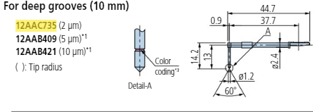 Deep groove 10mm stylus - R2µm; 60° for Surftest; Formtracer SV-C 12AAC735