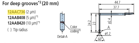 Deep groove 20mm stylus - R2µm; 60° for Surftest; Formtracer SV-C 12AAC736