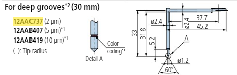 Deep groove 30mm stylus - R2µm; 60° for Surftest; Formtracer SV-C 12AAC737