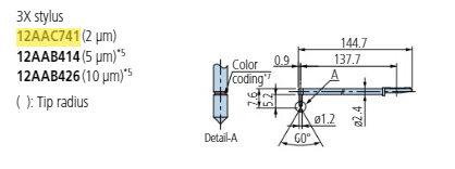 3 x Deep hole stylus - R2µm; 60° for Surftest; Formtracer SV-C 12AAC741