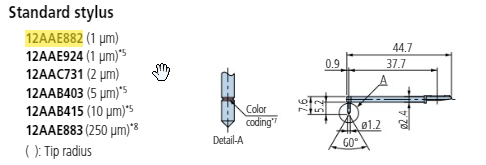 Standard stylus - R1µm; 60° for Surftest; Formtracer SV-C 12AAE882