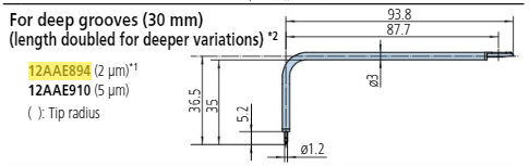 2 x Deep groove 30mm stylus - R2µm; 60° for Surftest; Formtracer SV-C 12AAE894