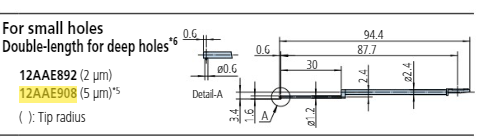 2 x Small deep hole stylus - R5µm; 90° for Surftest; Formtracer SV-C 12AAE908