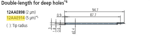 2 x Deep hole stylus - R5µm; 90° for Surftest; Formtracer SV-C 12AAE914