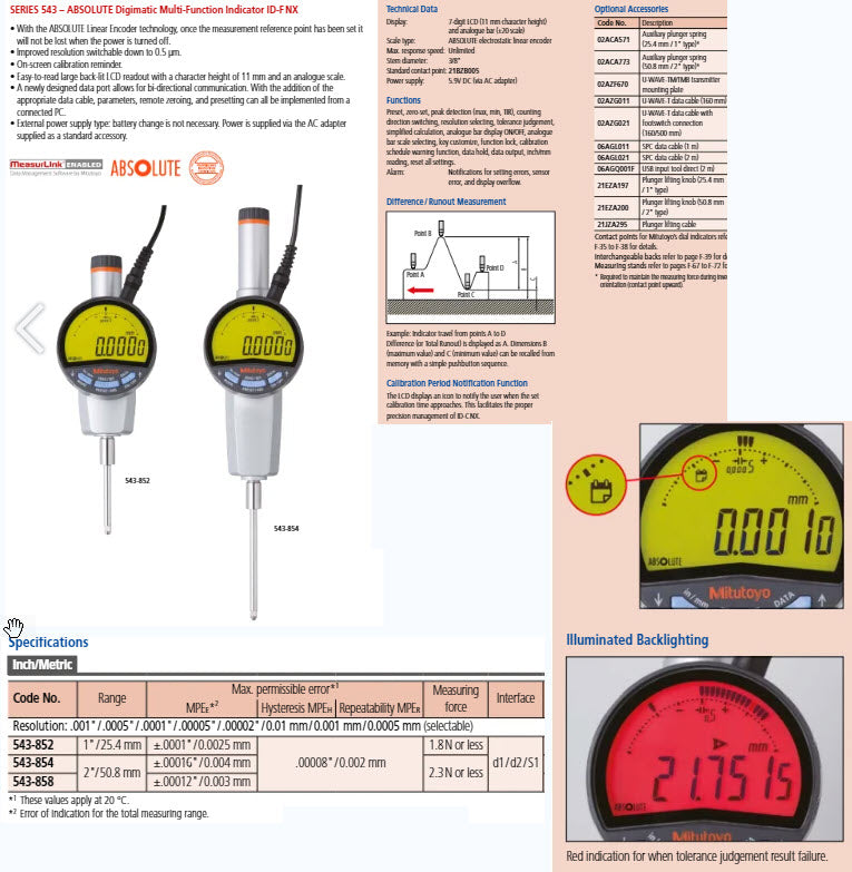 Digital Indicator ID-F  Range 50mm/2", 0.00002"/0.0005 mm 543-858E