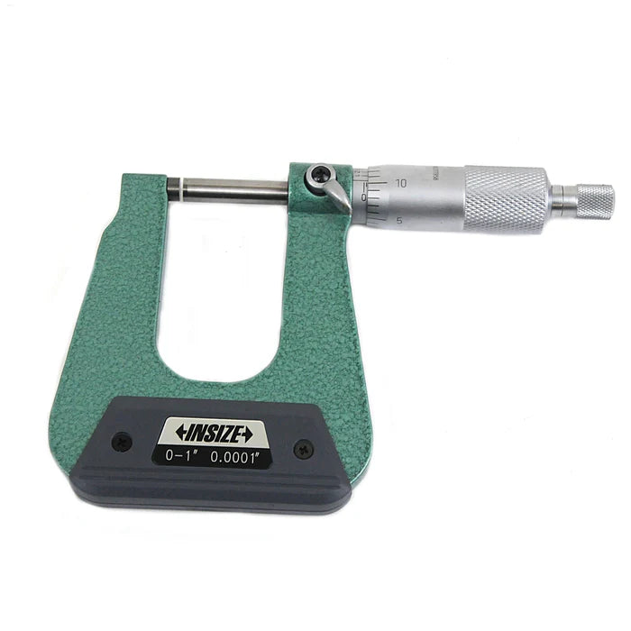 INSIZE 3239-252 Sheet Metal Micrometer, Type A, 0.01mm Graduation, 0-25mm Flat Anvil Flat spindle, 100mm Throat depth