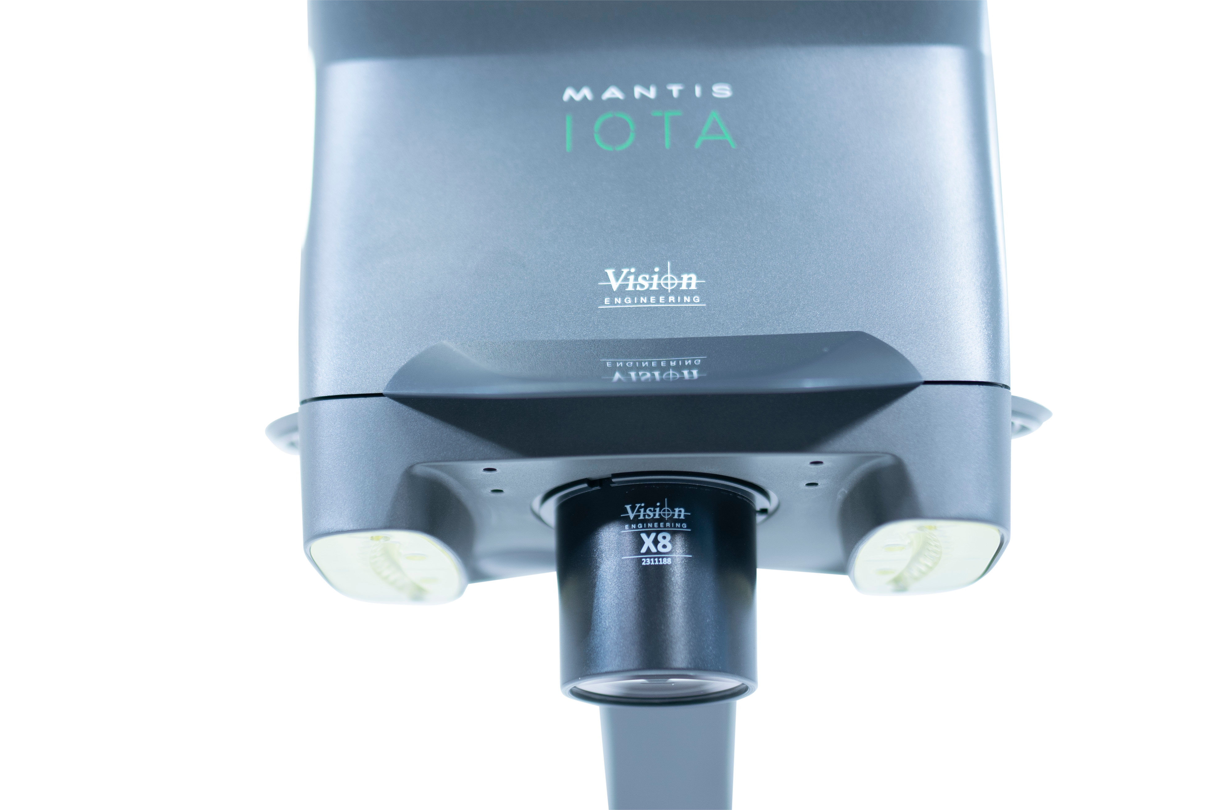 Mantis® stereo viewing system IOTA-001104200 with table stand and transillumination, MH001 Iota Head, MTO104 4x Lens, MTB200 Verso Arm