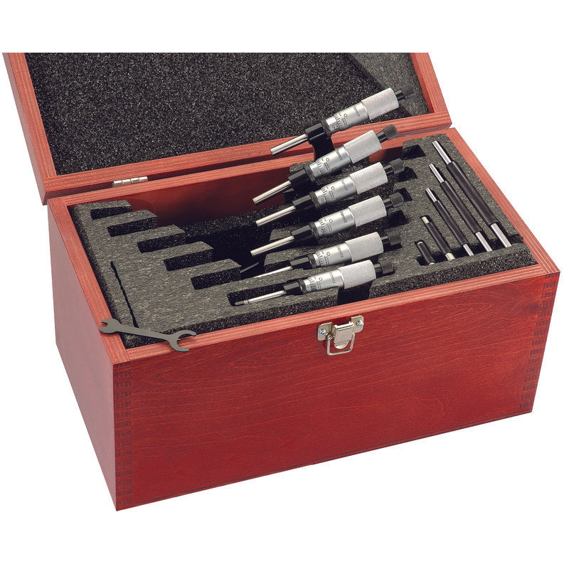 Starrett S436.1CXRLZ Starrett Mechanical Micrometer Sets EDP Number : 68044 Range : 0-6" Graduation : .001" Set Includes : 1, 2, 3, 4, 5 & 6" Micrometers with Five Standards in Case