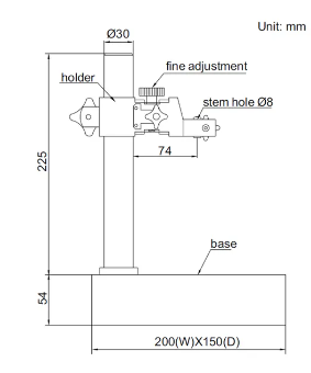 INSIZE 6866-150 Vertical travel of holder: 150mm, Fine adjustment range: 2mm, Applicable holding stem: Ø8mm, Base: flatness 3.2µm, Granite table 200 x 150mm