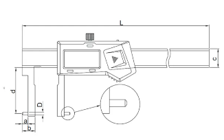 1121-1501 - Electronic Inside Caliper W/ P In tips measuring depth 60 mm/2.4" Tips Dia 2 mm/0.08" Range 35-150 mm/1.4-6"