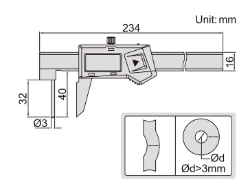 Insize Electronic Tube Caliper 0-6"/0-150mm, Resolution .01mm/.0005", Data output 1161-150