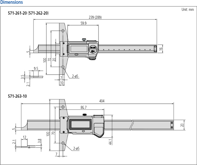 Mitutoyo Digital ABS IP67 Depth Caliper 0-300mm 571-263-10