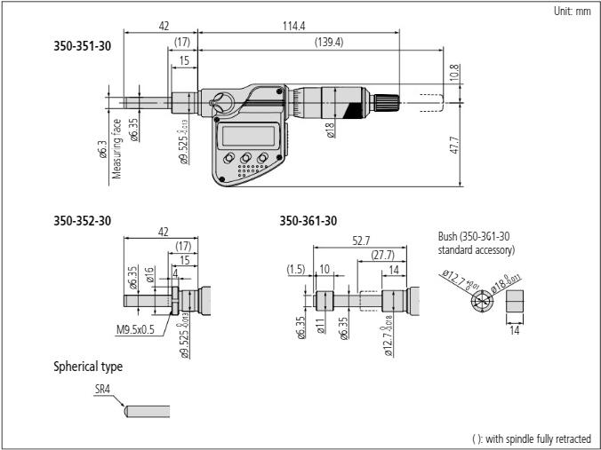 Digital Micrometer Head, Non Rot., 0-1", Flat Spindle, 0,5" Plain Stem IP65 350-361-30