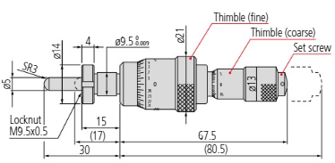 Micrometer Head, Differential Screw 0-13mm, 0,01/0,0005mm, Sperical 110-502-10