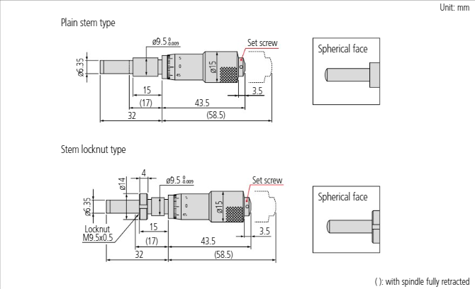 Micrometer Head, Carbide Tipped Spindle Standard Type, 0-15mm, 0,01mm, Flat 149-132-10