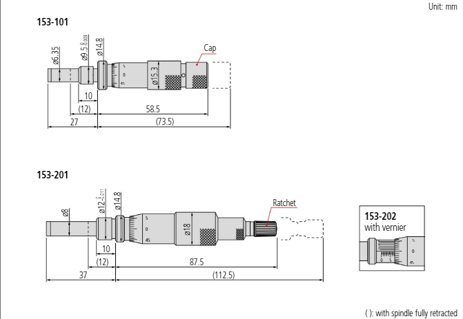 Micrometer Head Non-rotating Spindle 0-1", Ratched Stop, 0,0001" 153-206