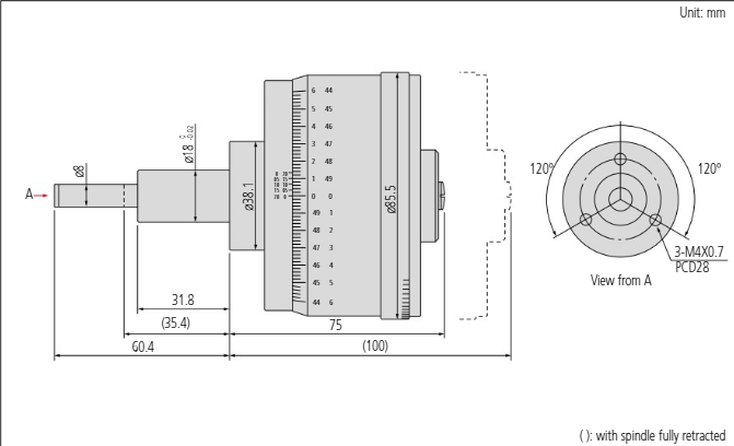 Micrometer Head Non-rotating Spindle 0-1", Thimble 85,5mm, 0,00001" 153-302