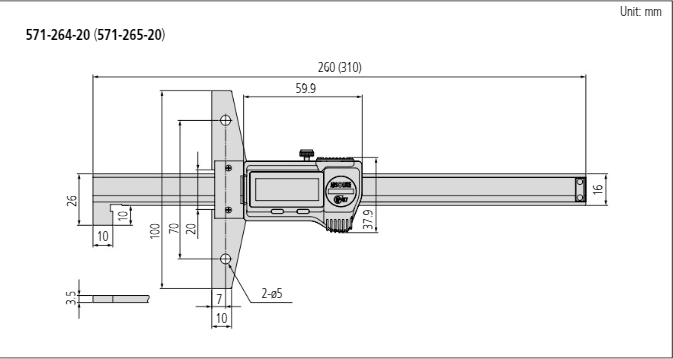 Digital ABS Depth Caliper IP67, Hook Type Inch/Metric, 0-8"/0-200mm 571-265-20