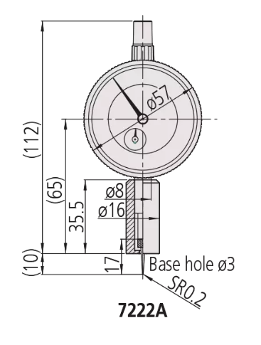 Dial Indicator Depth Gauge 0-10mm, Ball Point Contact Element, 150mm Base 7222A