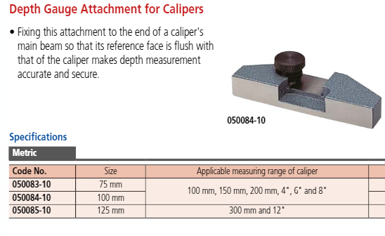 Depth Base Attachment for Caliper, 125mm