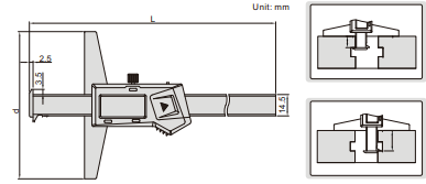 Insize 1144-150 Depth Gauge Output: SPC data output via USB interface Range: 0-150mm/0-6" Resolution: .01mm/.0005" Base Length: 100mm