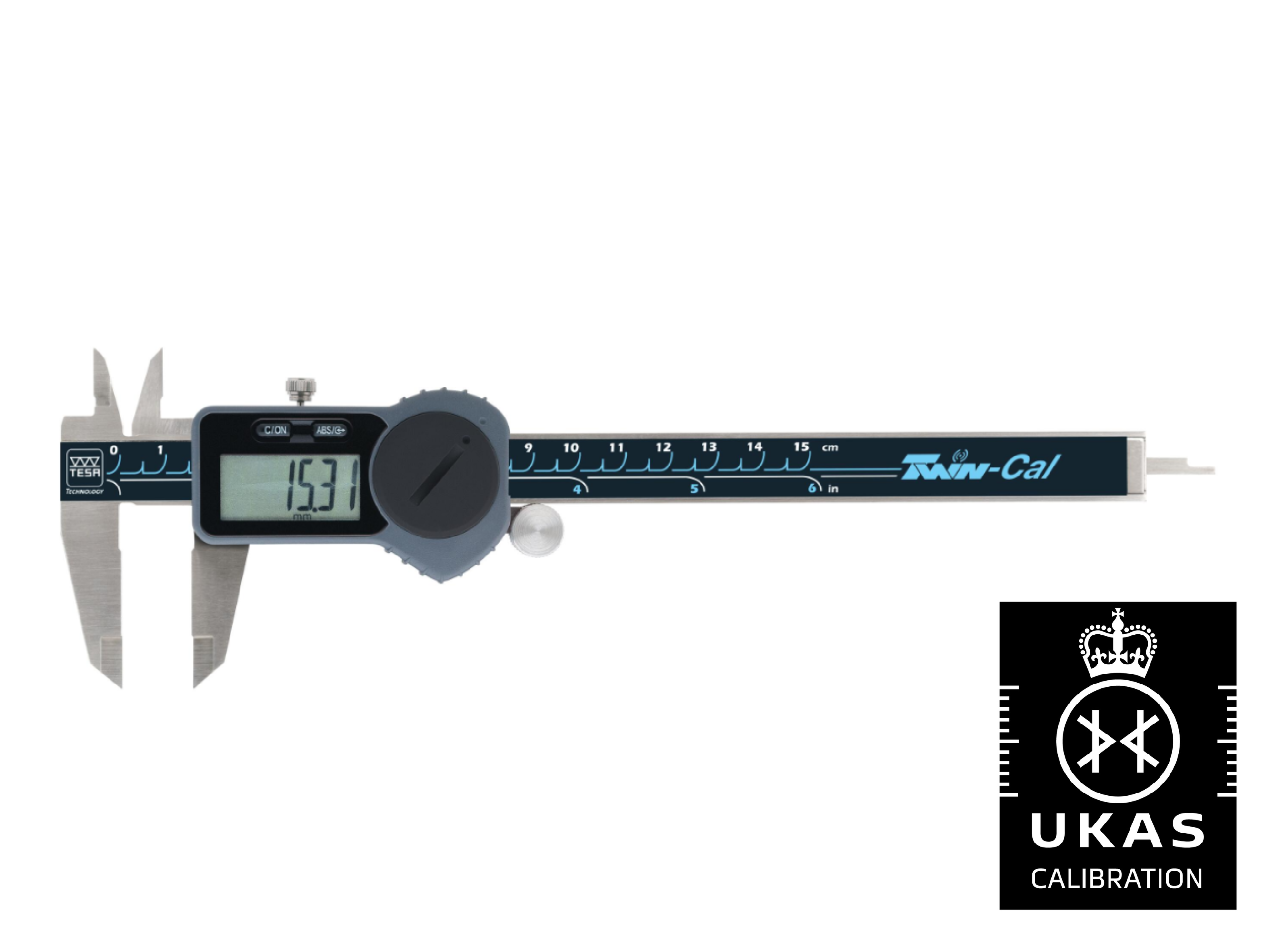 Tesa TWIN-CAL Universal Digital Calipers 0-150mm (Round Depth Rod with thumb roller) 00530094  with UKAS calibration
