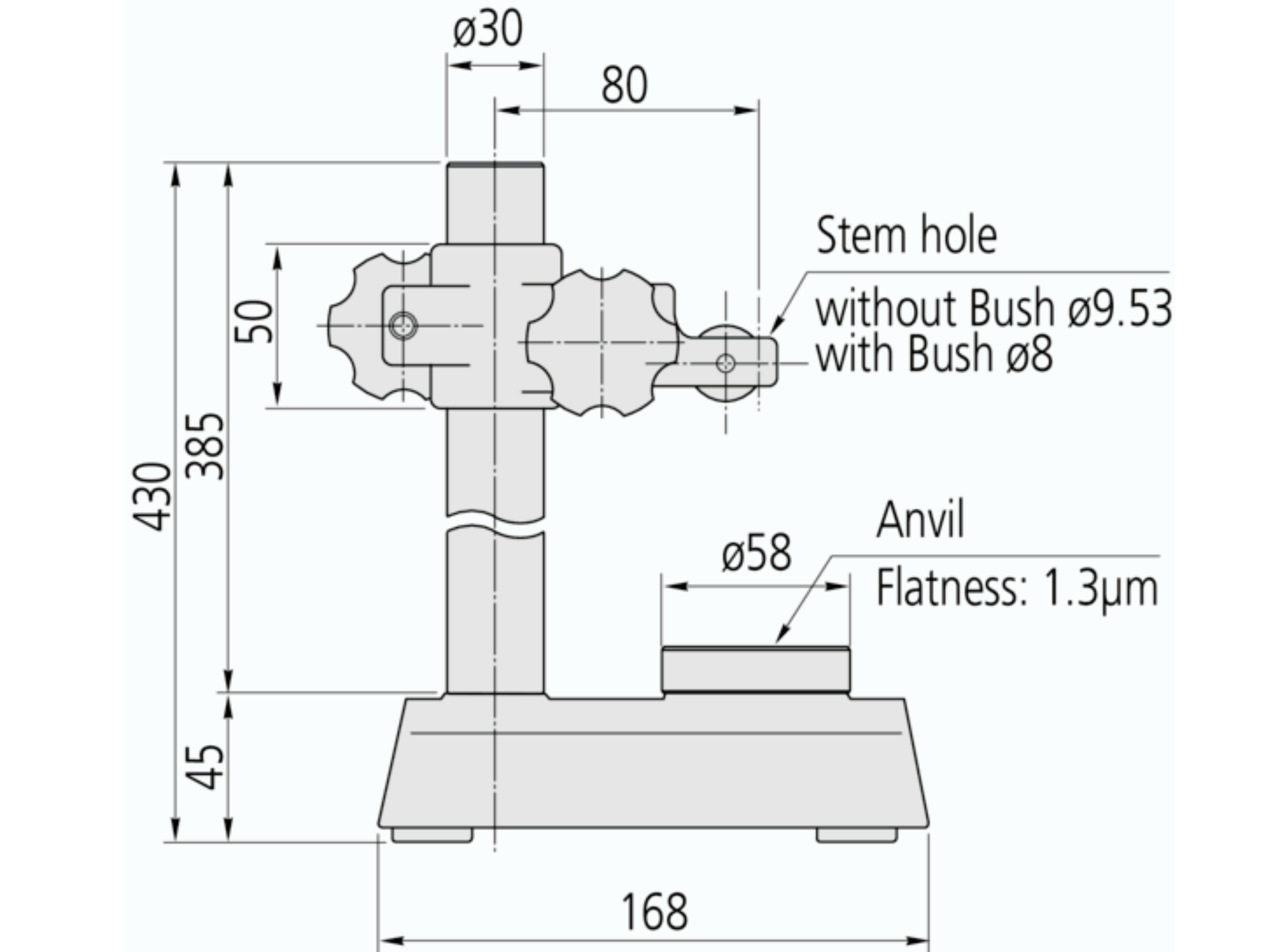 Gauge Stand with Hardened Steel Anvil, D=58mm Serrated Anvil Heigh Column