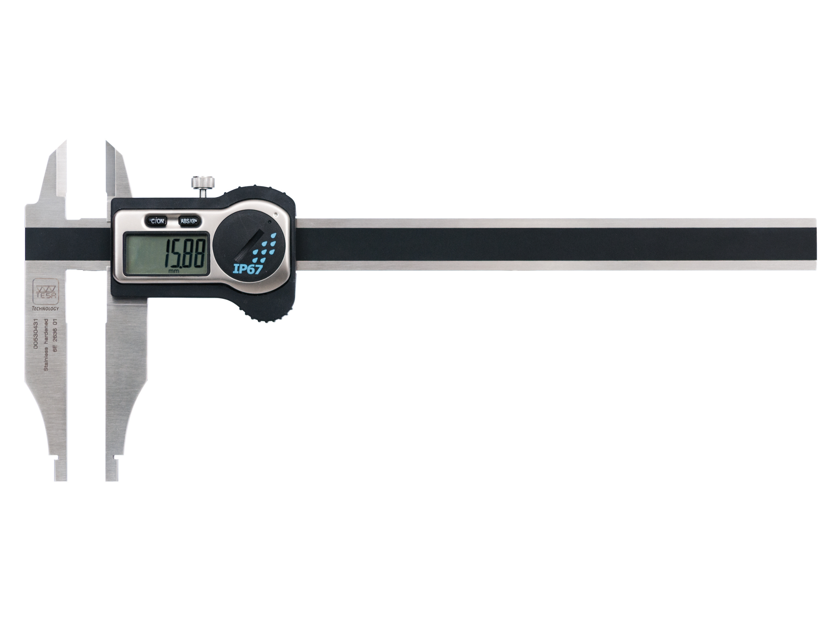 Tesa Digital workshop caliper, with rounded internal measuring faces & knife-edge external jaws, 200 mm 00530431