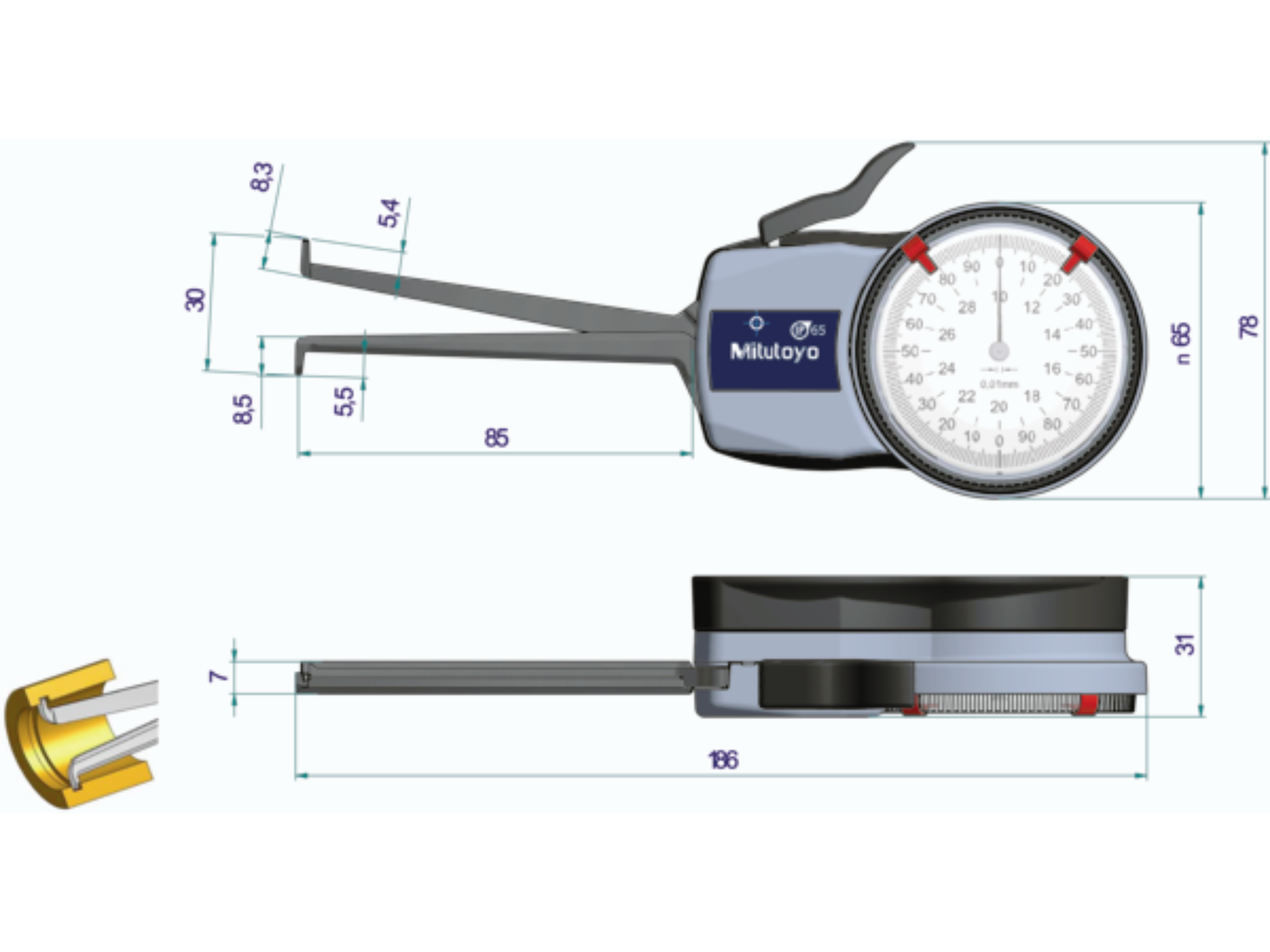 Metric Internal Dial Caliper Gauge 10-30mm, 0,01mm