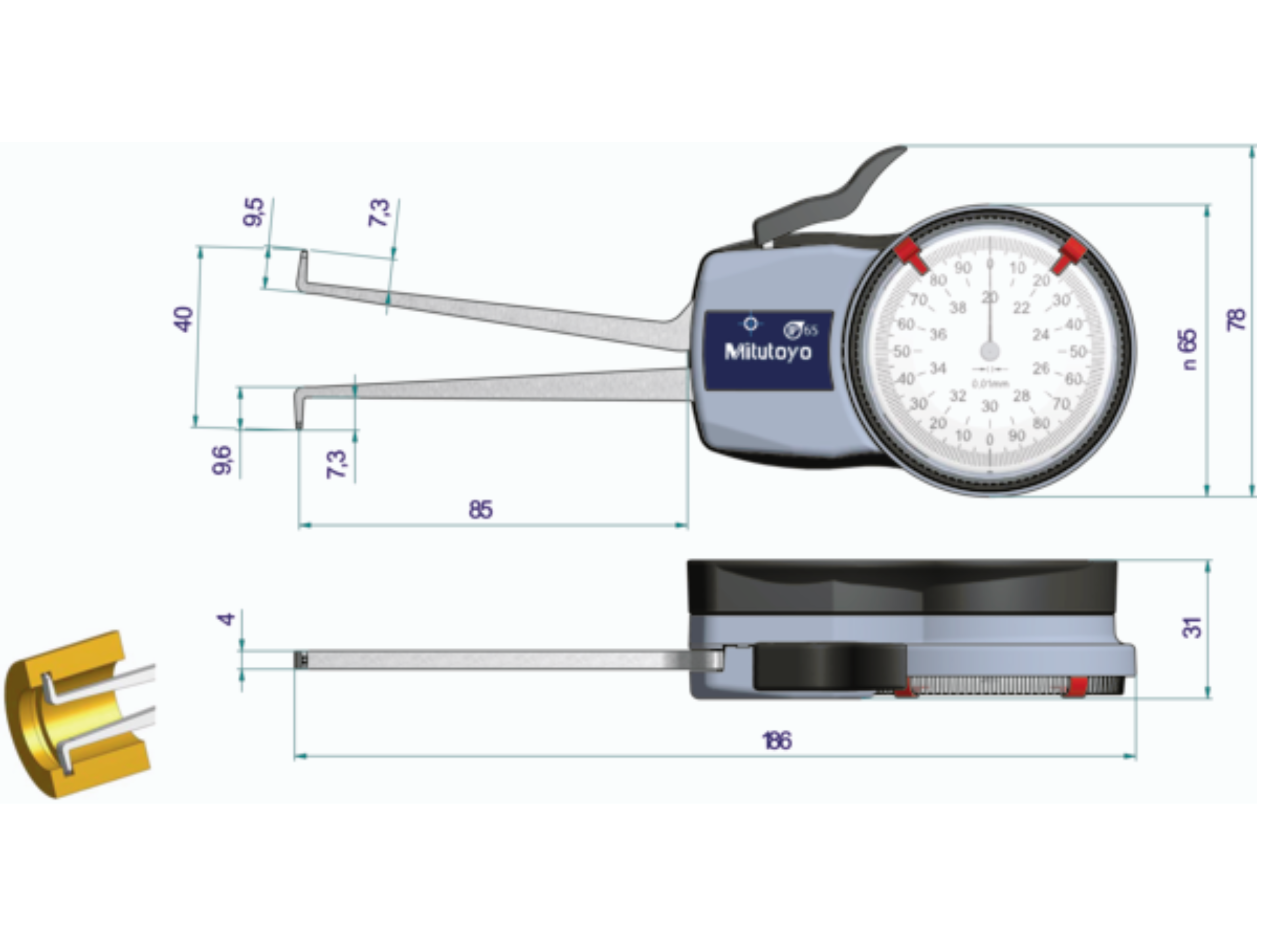 Metric Internal Dial Caliper Gauge 20-40mm, 0,01mm