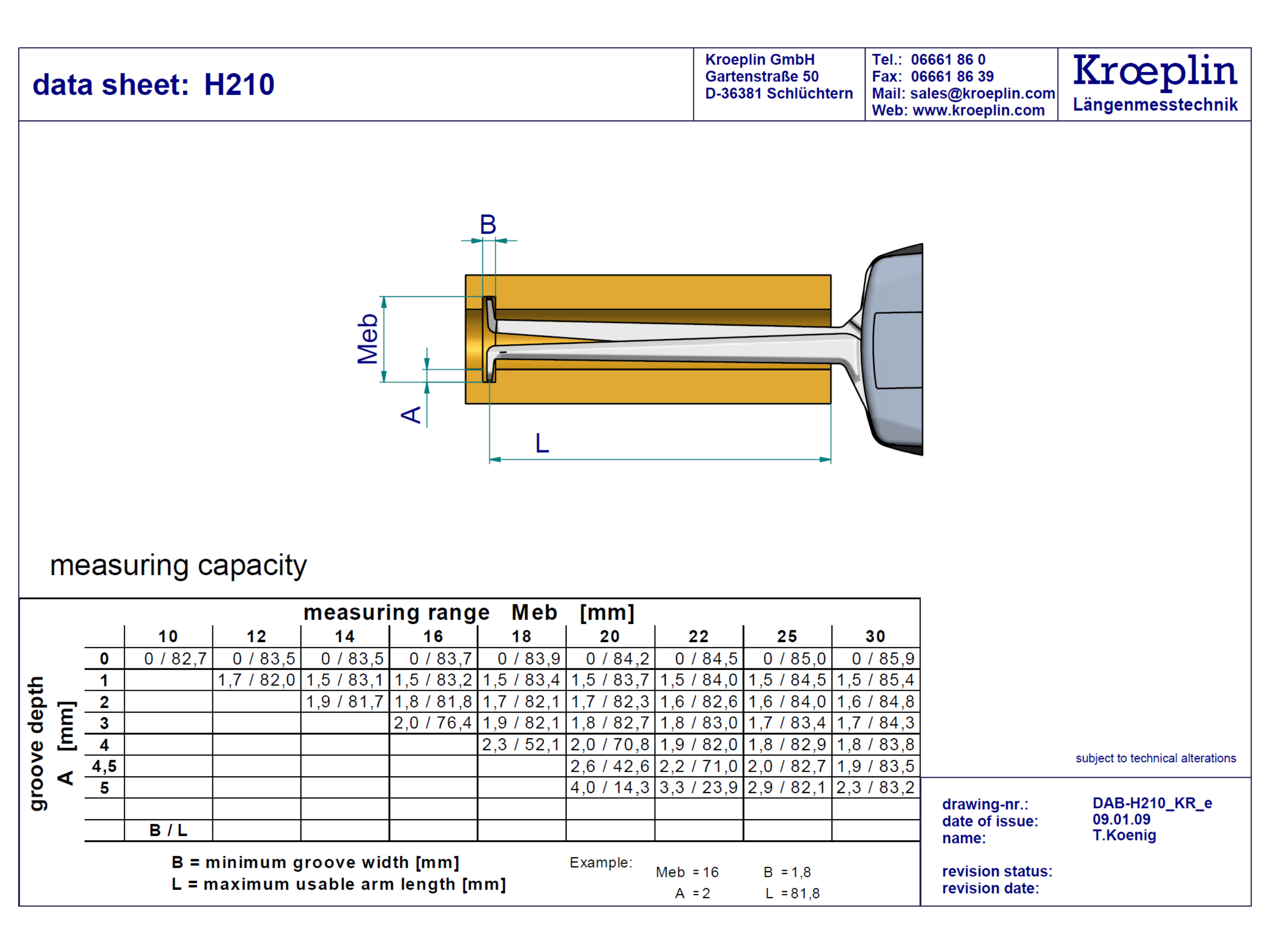 Metric Internal Caliper Gauge 10-30mm, 0.01mm, H210