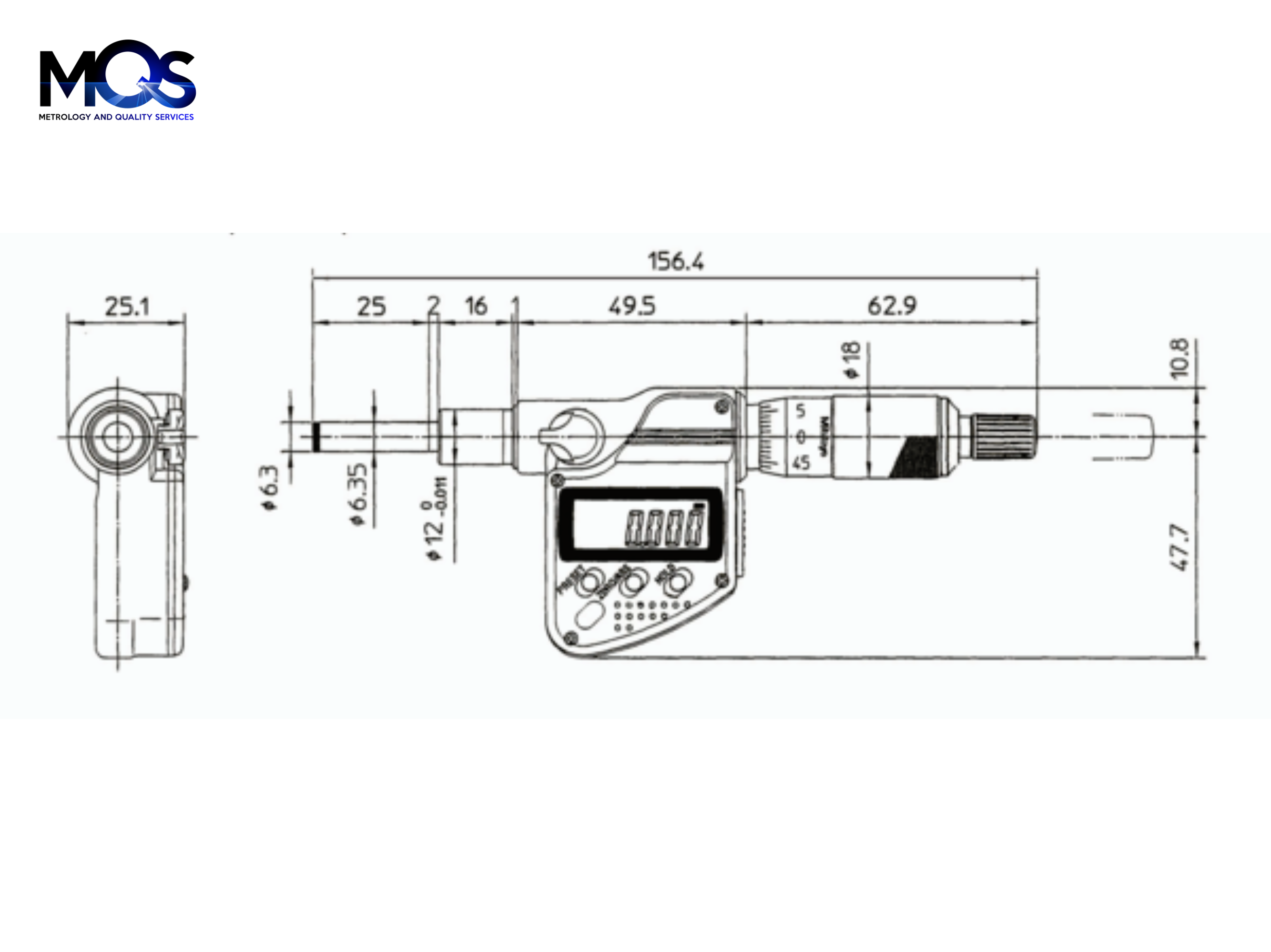 Digital Micrometer Head 0-25mm, Flat Spindle, 12/18mm Plain Stem 350-271-30