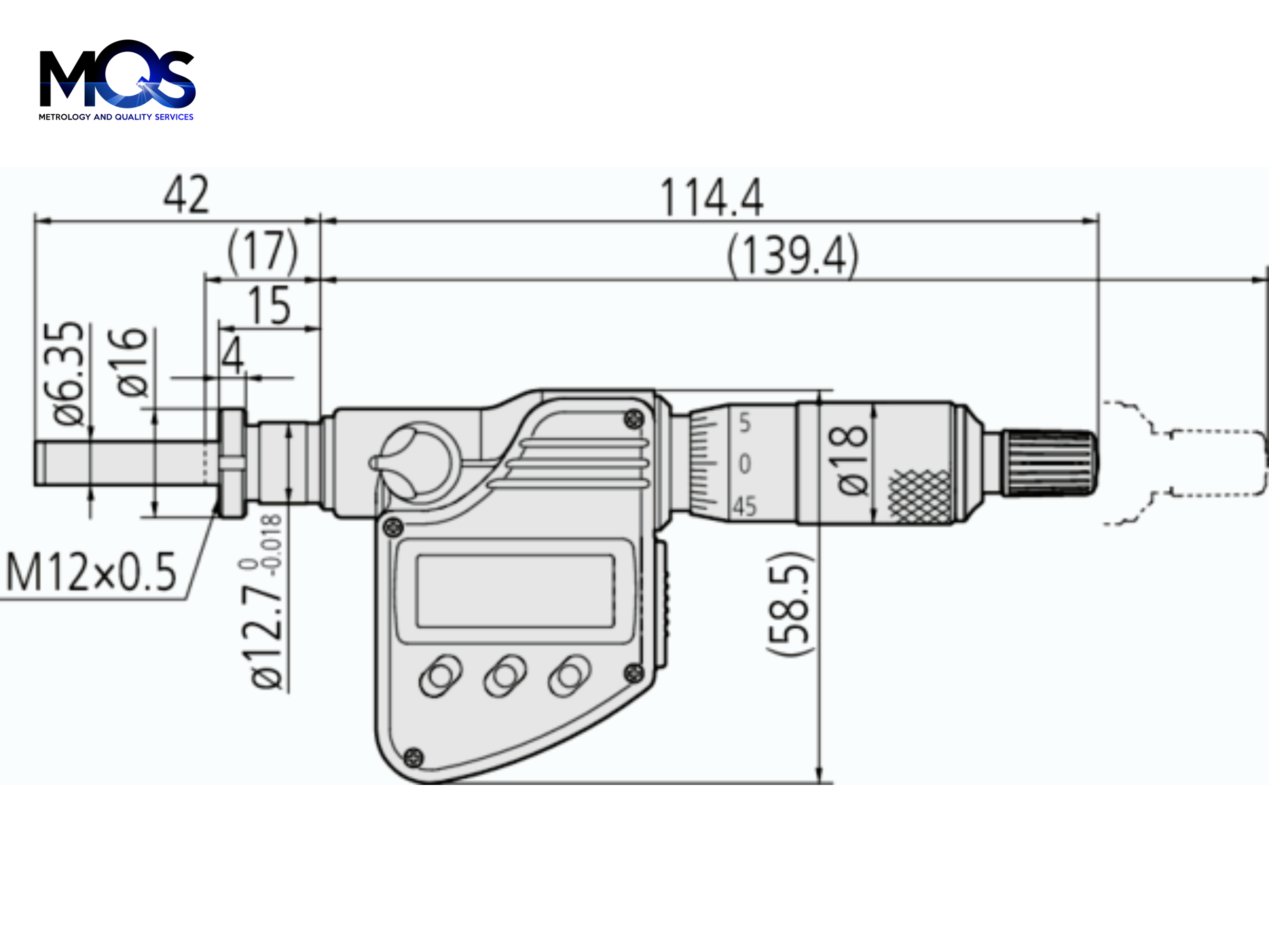 Digital Micrometer Head 0-25mm, Flat Spindle, Clamp Nut, 12mm Stem 350-282-30