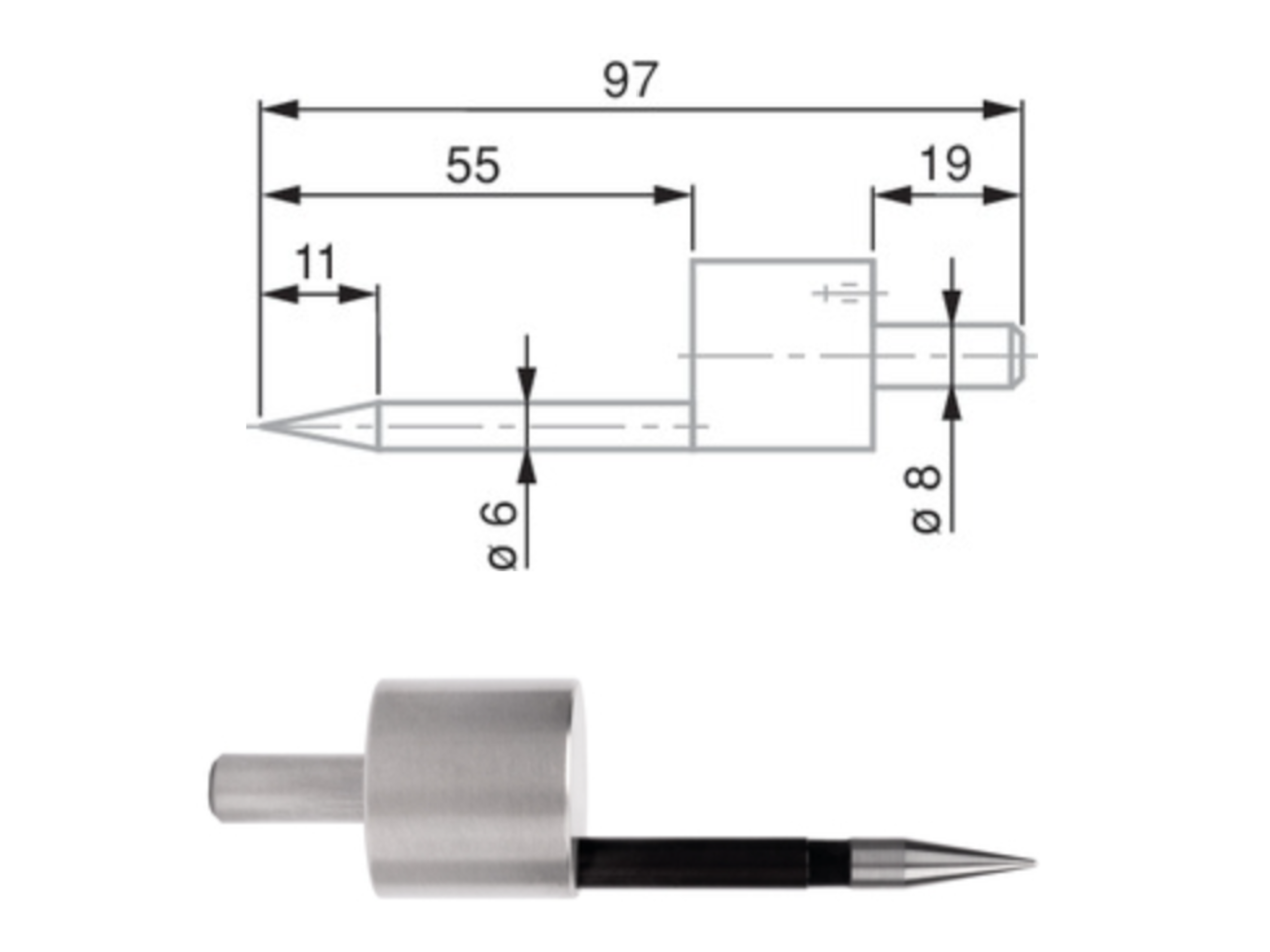 Cone-shaped insert Ø 8 mm Shank, steel, Ø 6 mm, L97mm 0071684822