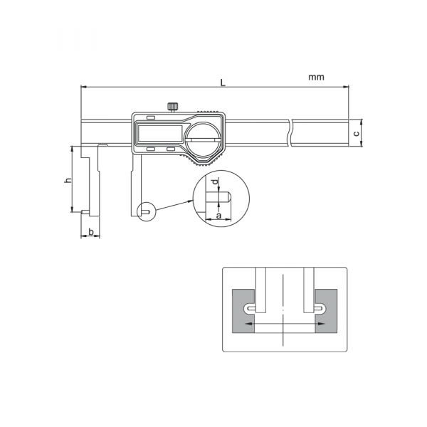 Accud 136-006-11 Digital caliper groove type inside .95-6"/24-150mm with Round points, Leg Length 30mm