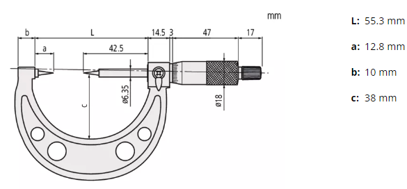 Point Micrometer with Carbide Tip 0-25mm, 15° Tip 112-165