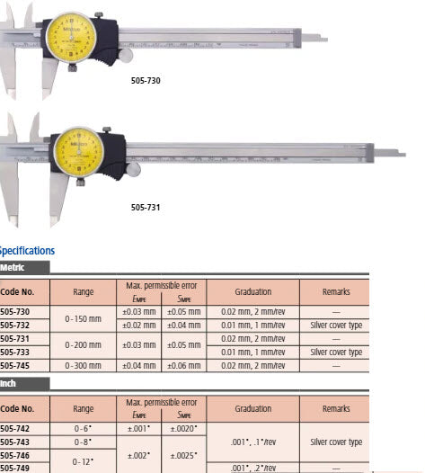 Dial Caliper, Silver Cover Type 0-8", 0,001", 0,1"/rev., Inch 505-743