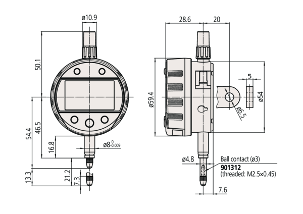 Digital Indicator, Peak Hold ID-C Inch/Metric, 0,5", 0,00005", Flat Back Plate 543-301B-10