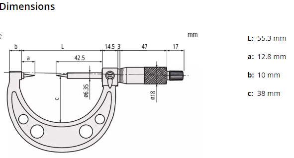 Point Micrometer with Hardened Tip 0-1", 15° Tip 112-177