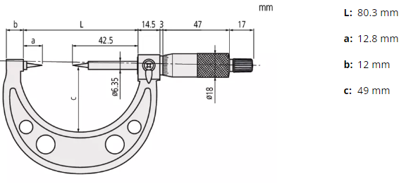 Point Micrometer with Hardened Tip 0-1", 30° Tip 112-225