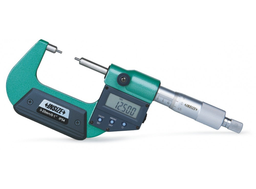 INSIZE 3533-25 DIGITAL SPLINE MICROMETER (5xΦ2mm), 0-25mm/0-1" Resolution .001mm/.00005"