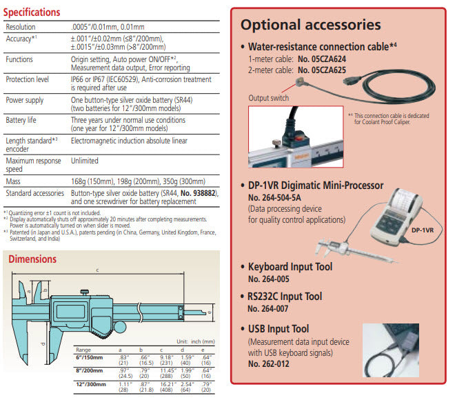 ABSOLUTE Coolant Proof Caliper 0-300mm IP67 500-708-20