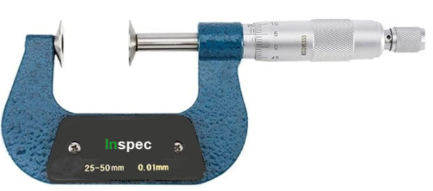 Inspec Disc Micrometer Range 25-50mm x .01mm 250-22-000, Non Rotating Spindle