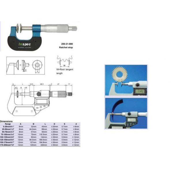 Inspec Disc Micrometer Range 25-50mm x .01mm 250-22-000, Non Rotating Spindle